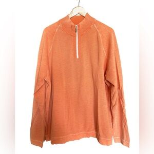 Tommy Bahama Men’s XXL Orange Quarter Zip Pullover Sweater 100% Cotton Tropical